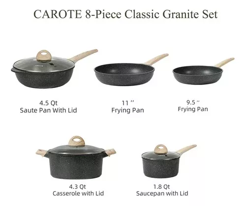  CAROTE Sartén antiadherente, sartén desmontable, bandeja de  inducción antiadherente de granito, 11.0 in : Hogar y Cocina