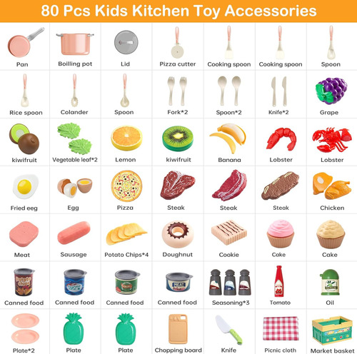 Set De Juego De Cocina De 80 Piezas, Para Ninos Pequenos ...