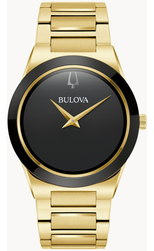 Reloj Bulova 97a183 Colección Milenia Para Caballero Correa Dorado Bisel Negro Fondo Negro