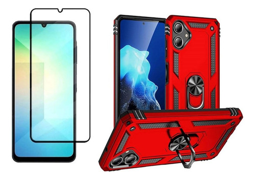 Funda Anillo + Templado Full Compatible Con Samsung A06 Rojo Reforzada Anillo V2