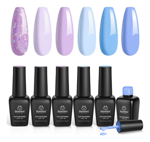 Kit Esmaltes De Gel Para Uñas 6 Colores Lilas Y Azules 7.5m