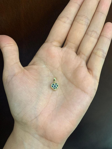 Dije De Oro 14k, Corazon Med Con Ojo Turco, Estambul Joya Color Celeste