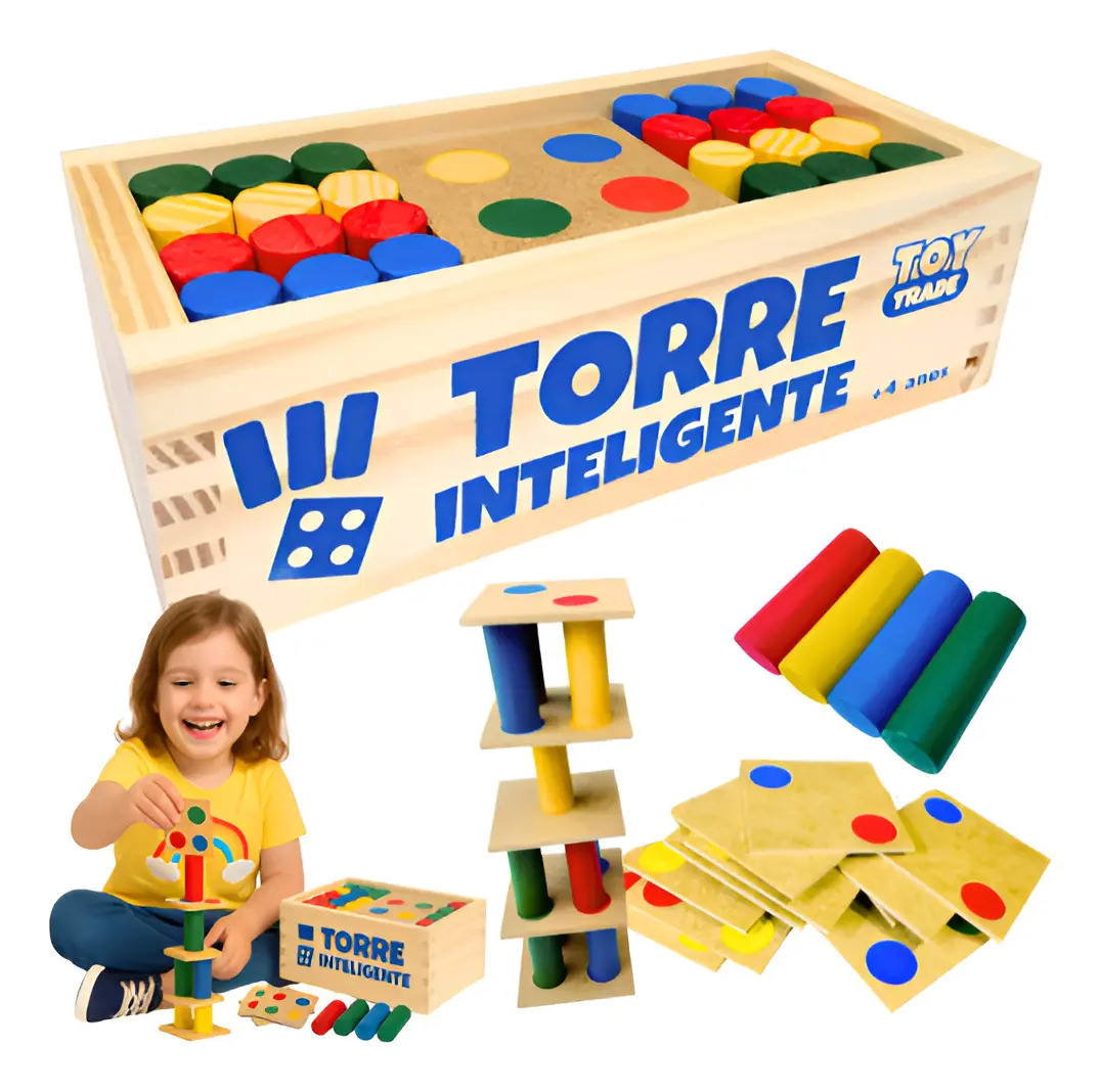 Jogo Educativo Torre Inteligente Toy Trade Empilhável Madeira Colorido
