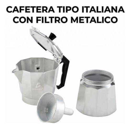Cafetera Italiana Manual Plateada 300ml Resistente