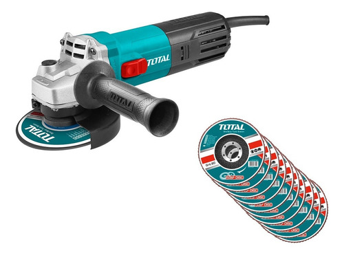 Imagen 3 de 10 de Amoladora Angular Total 750w Con 10 Discos Flap