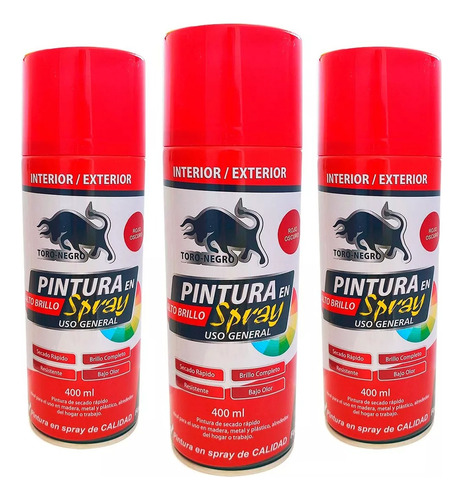 3 Pintura Spray Madera Metal Plástico Rojo Oscuro