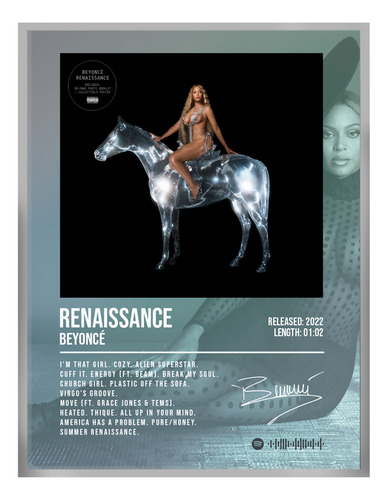 Cuadro Beyonce Renaissance Album Music Firma C/marco 40x30