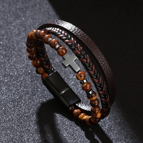 Colorful Bling Pulsera Cruzada De Cuero Genuino Para Hombres