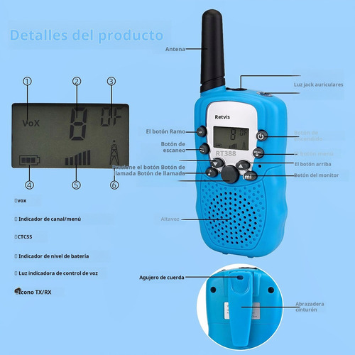 ..radio Walkie Talkie Para Niños Con 22 Canales 3 Millas 2 P