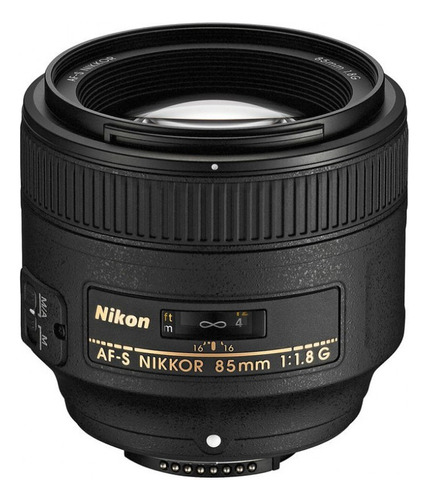 Lente Nikon AF-s 85 mm f1.8g AF/mf com guarda-sol + cor da capa: preto, tipo de montagem: Nikon F