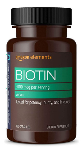 Biotina Amazon Elements Usa 5000 Mcg X130 Cáps Caída Cabello