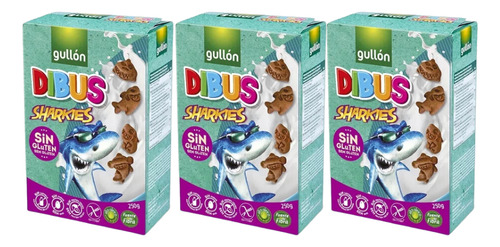 Combo X3 Cajas Galletitas Sin Gluten Gullon Sharkies Dibus