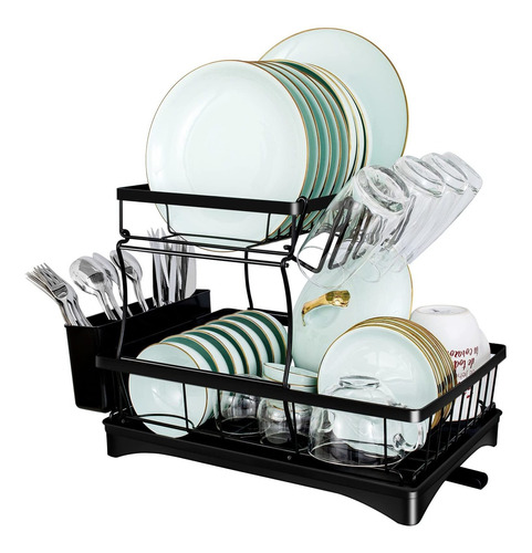 Dish Drying Rack For Kitchen Counter, 2 Tier Dish Rack And D