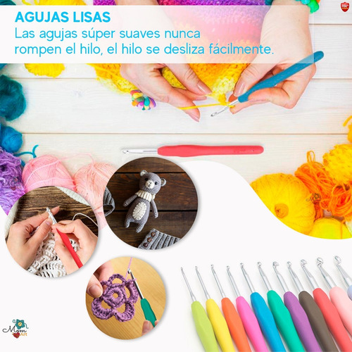 Imagen 3 de 9 de Kit 45 Piezas Crochet 14 Agujas Mango Silicona + Accesorios