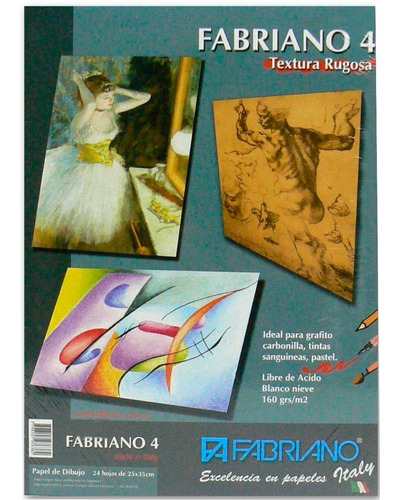 Block Fabriano 4 Textura Rugosa 25x35cm Grafito Boceto 160g