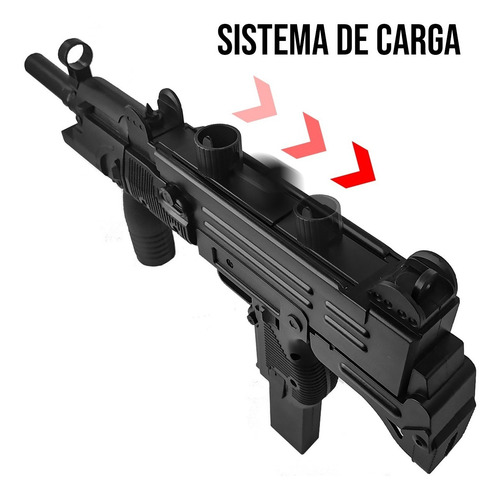 Imagen 3 de 10 de Pistola Subfusil Airsoft Uzi Replica Spring 6 Mm Negra