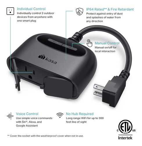 Enchufe Inteligente Kasa Homekit 2 Enchufes Ip64 Exter
