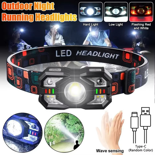 Lámpara De Cabeza Led Sensor Recargable Usb Luz Roja