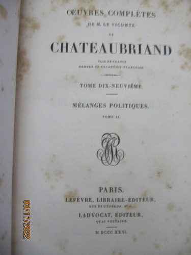 Oeuvres Completes Viconte Chateaubriand 1831 Ver Descripcion (Usado)