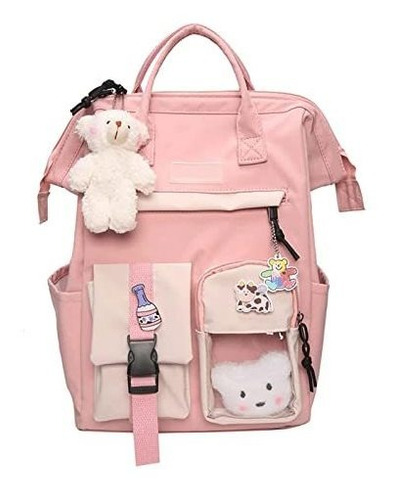 Mochila Escolar Kawaii Con Accesorios Estilo Monedero Rosa