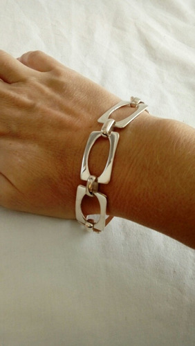 Pulsera Plata Eslabones Rectangulos Grandes Cierre Marinero