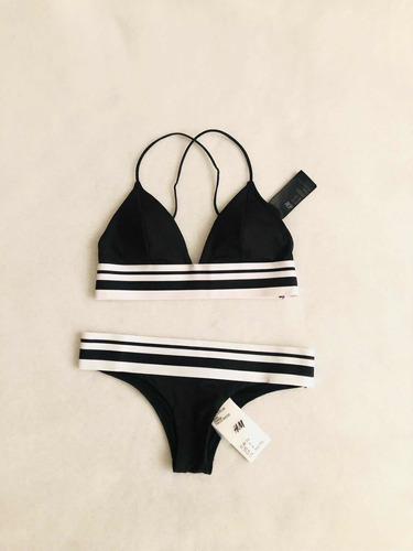 Bikini Negro Con Rayas H&m Corte Brasileño Top De Triangulos