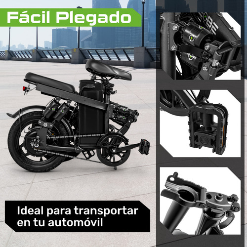 Bicicleta E-be Electrica Plegable E-flex Pro 750w 35km/h Color Negro