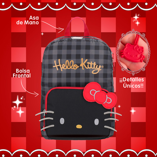 Mochila Hello Kitty Juvenil Casual Negra Mujer