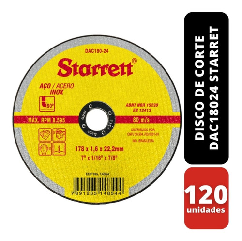 Kit 120 Discos De Corte 178x1,6 X 22,2mm Dac18024 Starret