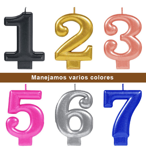 Vela De Número Color Oro Metálico Cera Pastel Fiesta 1 Pza