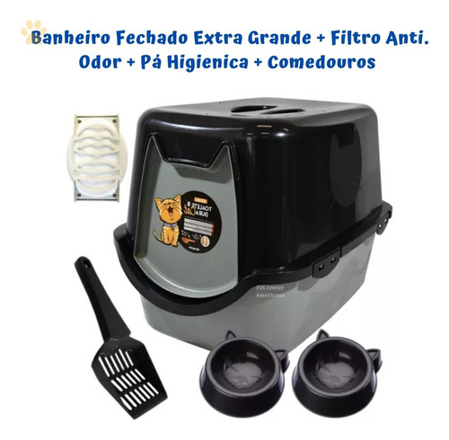 Caixa De Areia Fechada Extra Grande + Acessórios Cor Preto