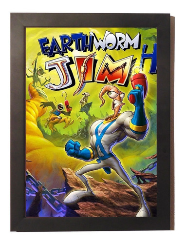 Quadro Poster Com Moldura Earthworm Jim Super Nintendo Snes