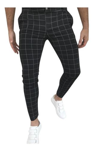 Pantalones Moda Hombres Casual Slim Fit Estampado A Cuadros