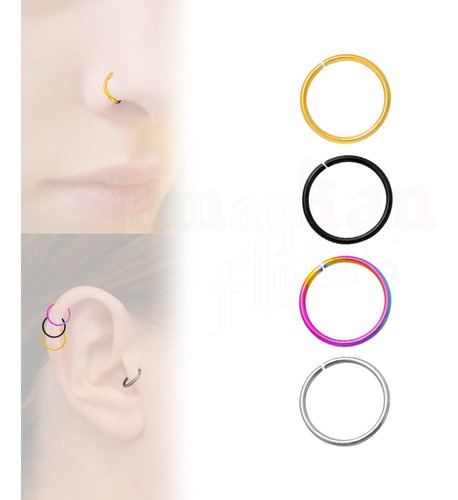 Imagen 1 de 8 de Piercing Ring Nariz Oreja Cartilago 4 Plugs Acero 12mm