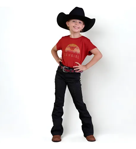 Calça Country Infantil Feminina Com Brilho Preta Bill Way
