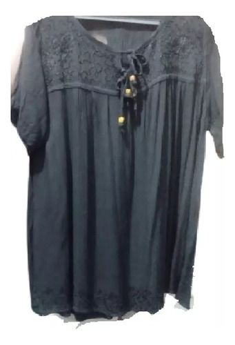 Blusa Bordada Azul 3/4xl Talle Grande Especial Divina