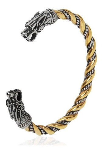 Pulsera Vikinga Dragon Nordico Titanio Gold Moda 2022