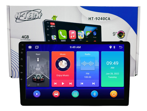Multimídia Android H-Tech HT9240CA Quadcore 4GB 64GB Carplay Android Preto