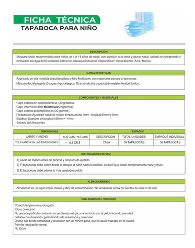 Tapaboca Niño Termosellado Pediát - Unidad a $378