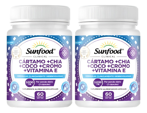 Óleo De Cártamo Coco Chia Cromo Vit E 60 Capsulas Sunfood Sabor Sem