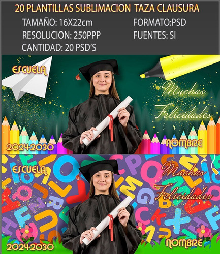 20 Plantillas Sublimación Tazas Diseños Clausuras Psd