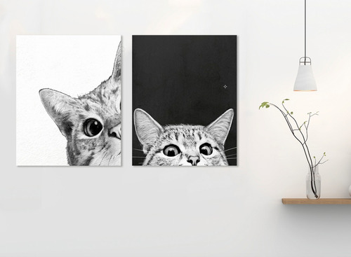 Imagen 8 de 9 de Set Cuadros Gatos En Lienzo Canvas Contemporáneos Modernos