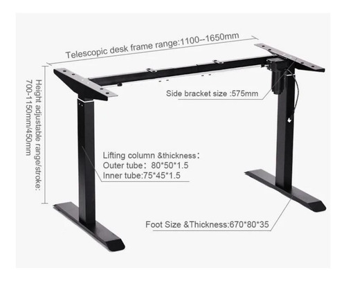 Escritorio De Altura Ajustable Eléctrico 120cm Base Negro