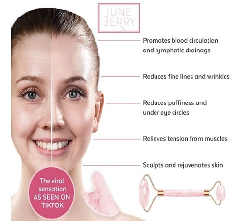 Imagen 4 de 7 de Rodillo Facial Jade Rosa + Gua Sha 100% Natural Masajeador