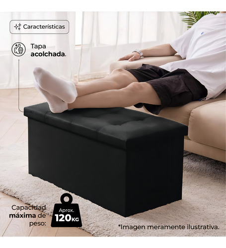Puff Asiento Banca Baul Taburete Otomano Plegable Puff Negro
