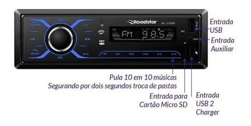 Imagem 3 de 5 de Rádio Aparelho Roadstar Bluetooth Usb Aux Mp3 Controle