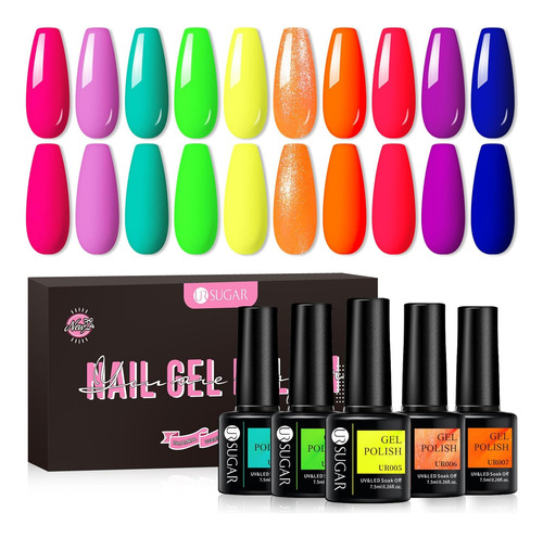 Ur Sugar Kit De 10 Colores De Esmalte Neon 7ml