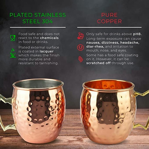 Set 4 Vasos Cobre 550ml Premium Coctel Tragos