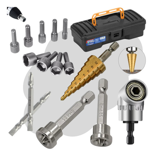 Kit Jogo De Ferramentas 15 Peças Soquete Canhão Bits Maleta