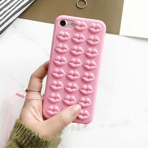 Funda Para iPhone Labios 3d Con Colgante Cordon Mujer Case